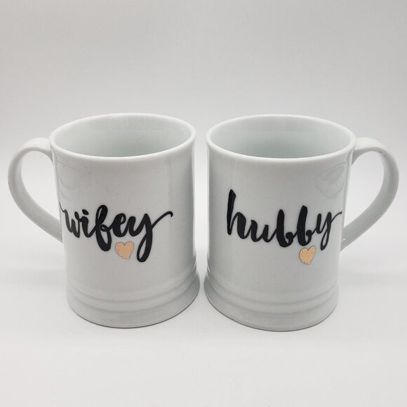 Fringe Studio Wifey and Hubby Heart Porcelain Mugs in Original Box - Picture 9 of 15